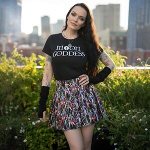 DC ✦ Living Legends Pleated Mini Skirt ✦ Multicolor Comic Print Superhero M NWT